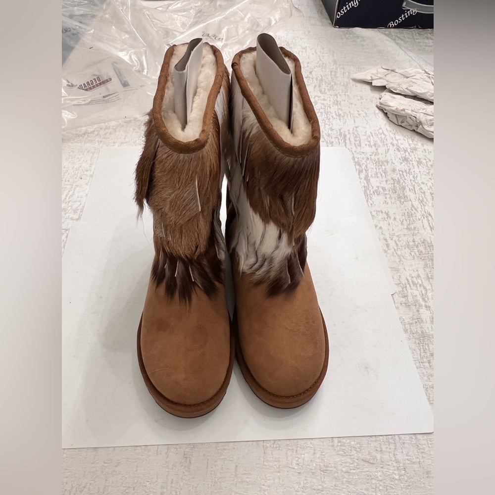 AUMU Women's Warmer Boots Sheepskin Fur Round Toe Ankle Winter Bootie - Picture 1 of 6